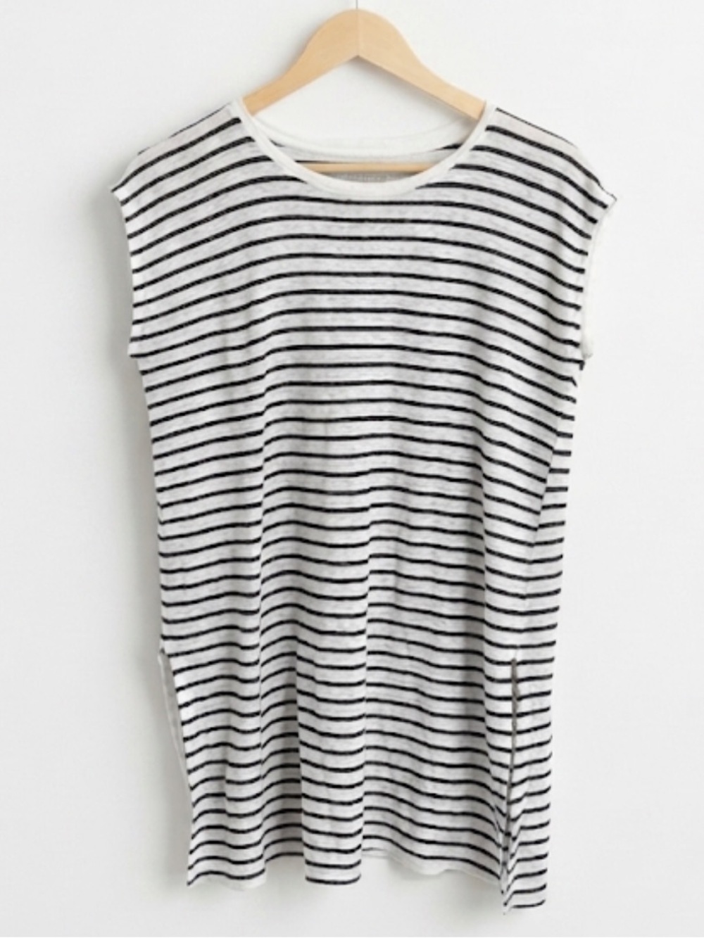 Eileen Fisher Organic Linen Striped Tunic Lagenlook Minimalist Black White S